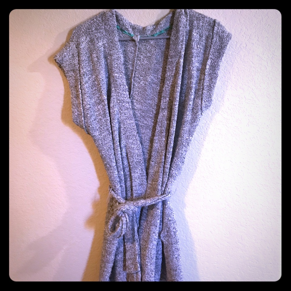 Short Sleeve Belted Cardigan - Sweet Grey